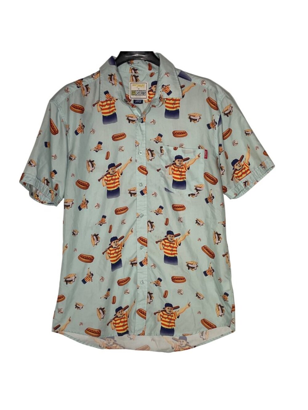 RSVLTS x The Sandlot Great Hambino Button Down Shirt Sz LG Baseball Hot Dog